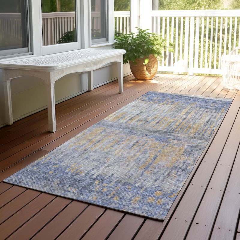 Machine Washable Indoor/ Outdoor Modern Ombre Chantille Rug - Denim - 2'3" x 7'6"