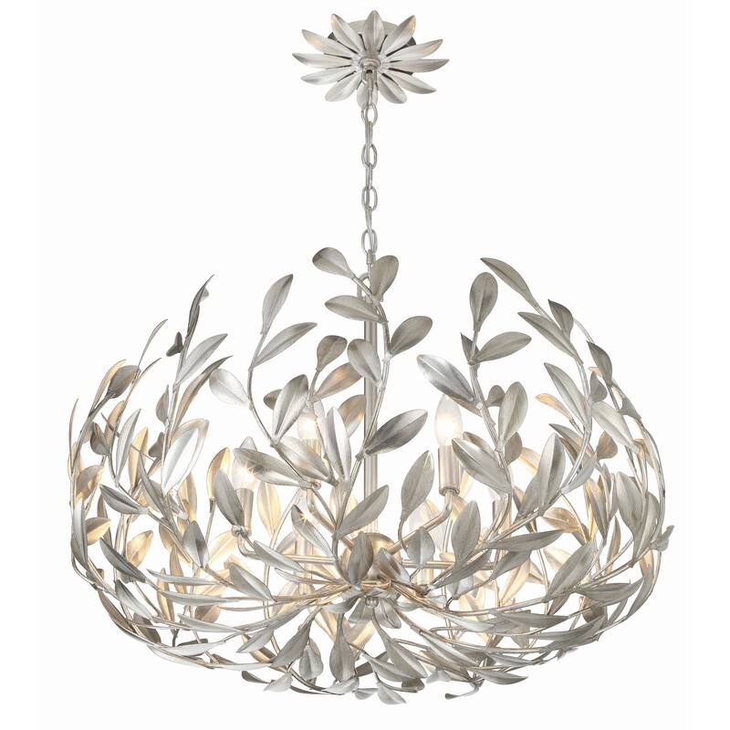 Broche 6 Light Antique Silver Chandelier - 27"W x 19"H x 27"D