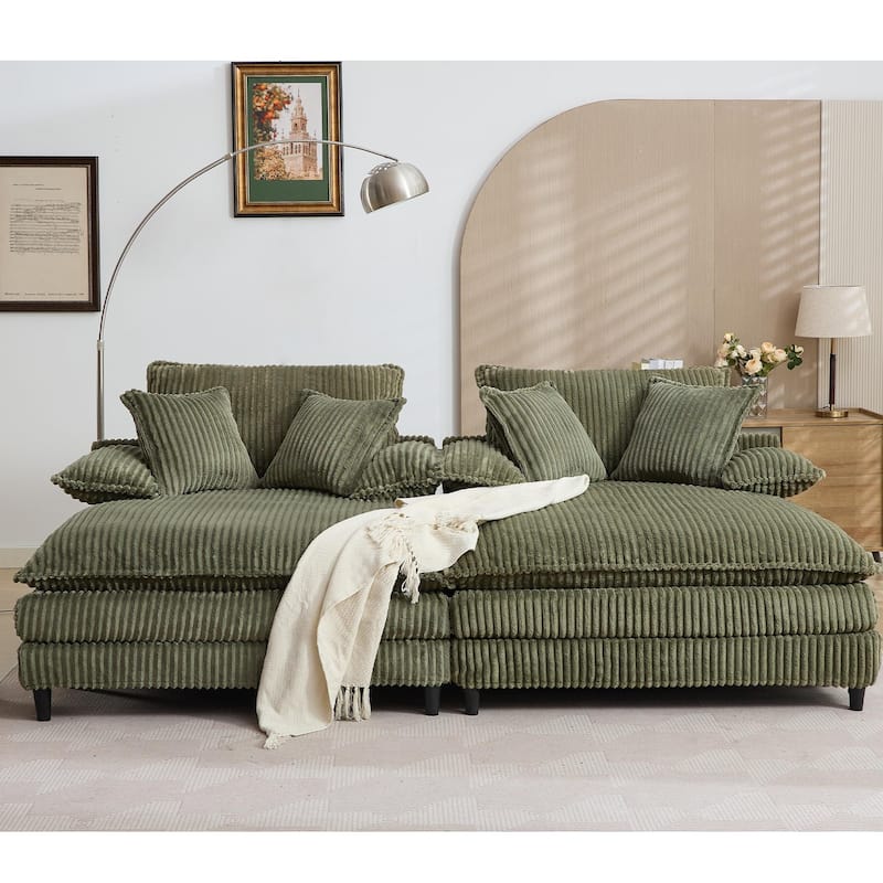 Harmonia 109" W Oversized Corduroy Sofa Bed, Deep Seat Double Lounge Chaise with 4 Pillows
