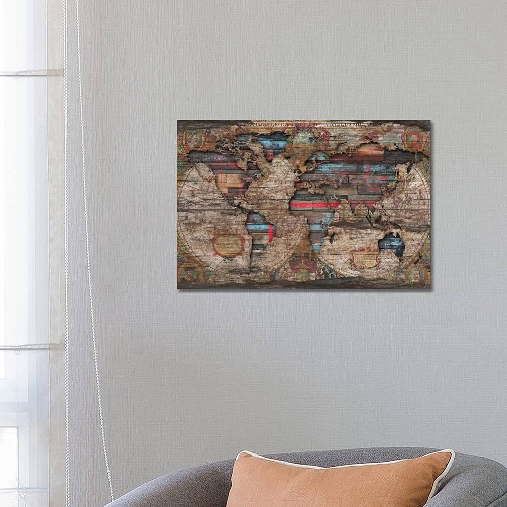 iCanvas 'Distressed World Map' by Diego Tirigall Canvas Print