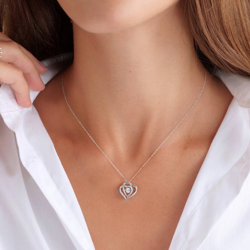 1/20ct Diamond Double Heart Pendant Necklace in Silver for Women - White