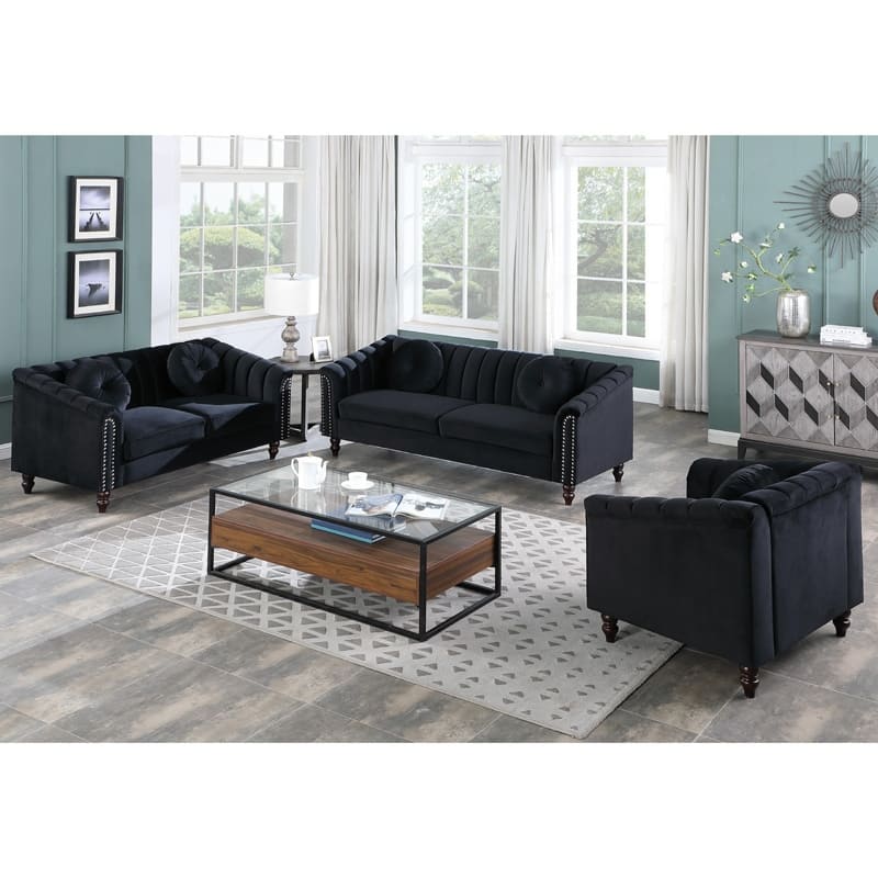 Bobur Vintage Sofa Set Black Lint Sectional Sofa