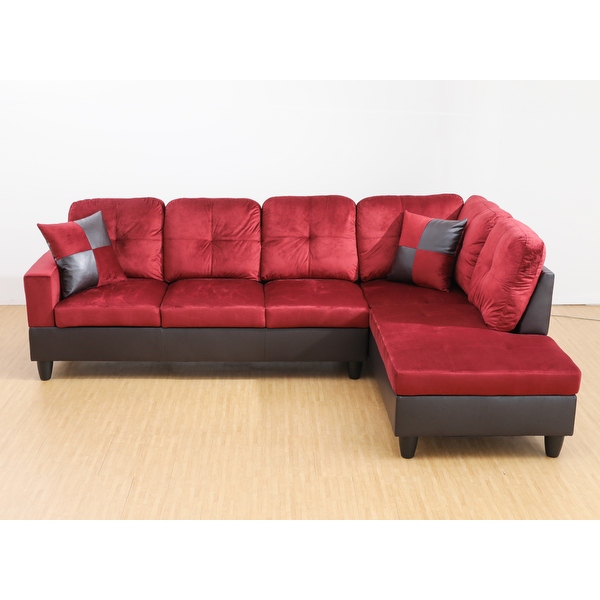 2人掛け・3人掛けソファ Stylish Red Leather Sectional Sofa Hommoo L Shaped 4-Seat Couch, Faux Leather Sectional Couches