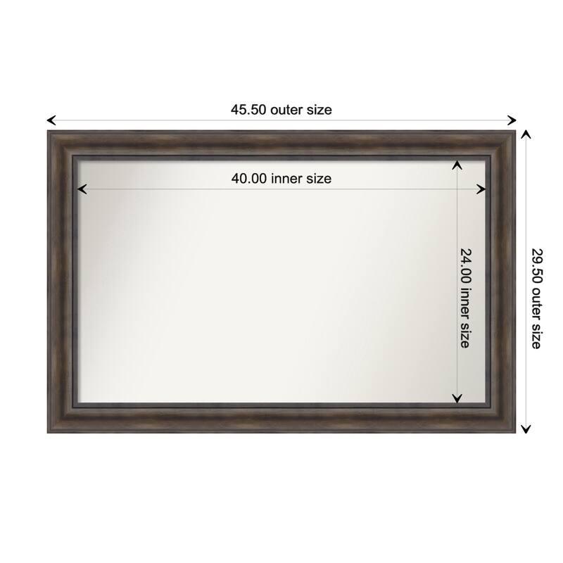 Rustic Pine Brown Framed Non-Beveled Custom Wall Mirror, Bathroom Vanity Mirror - Outer Size: 45.5 x 29.5