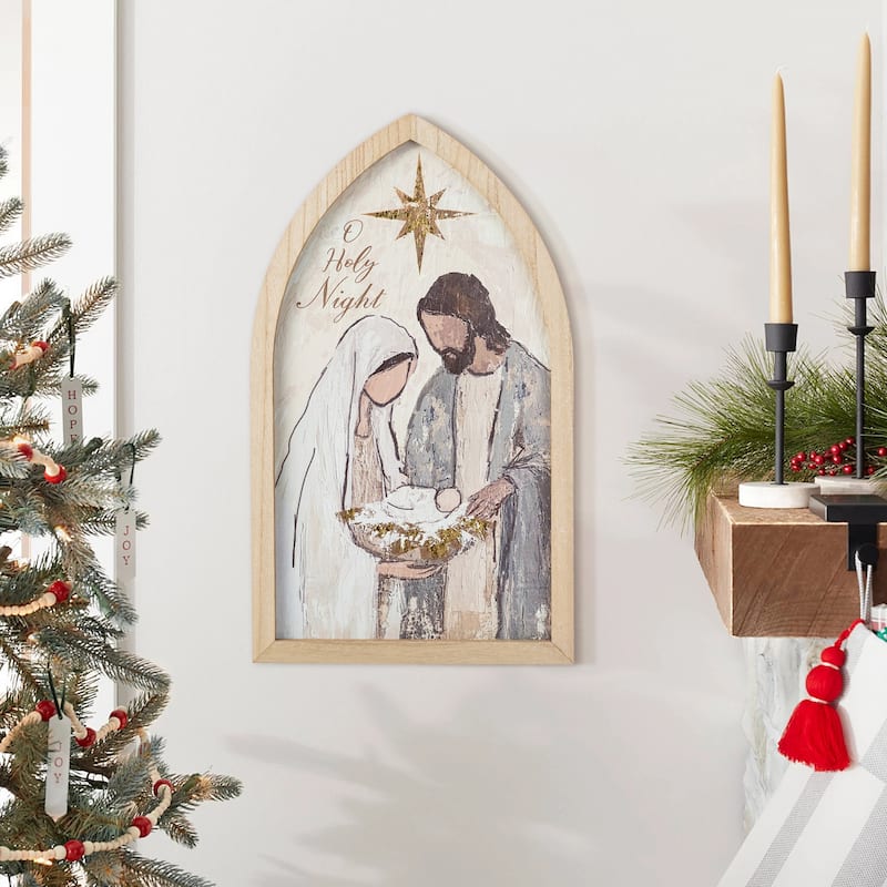 Glitzhome 19.75"H Wooden Gold Foil Nativity Scene Wall Art Decor
