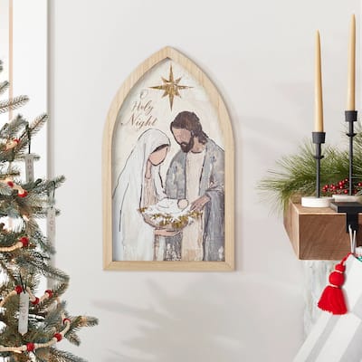 Glitzhome 19.75"H Wooden Gold Foil Nativity Scene Wall Art Decor
