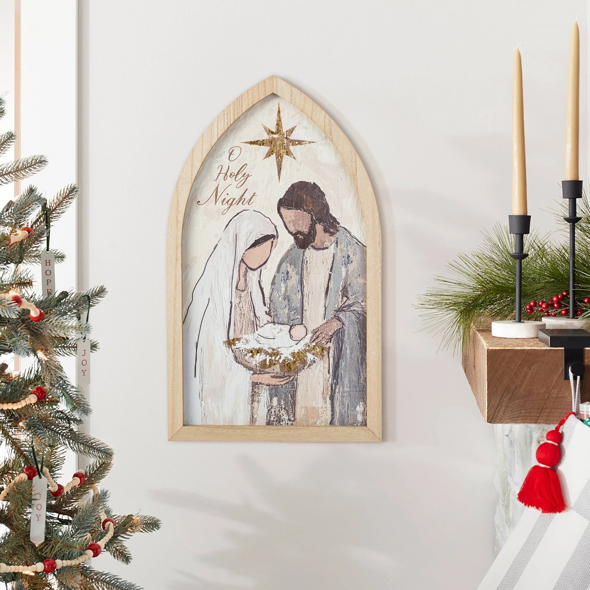 Glitzhome 19.75"H Wooden Gold Foil Nativity Scene Wall Art Decor