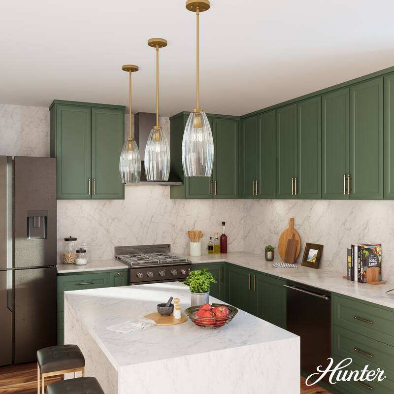 Hunter Rossmoor Luxe Gold 1 Light Pendant w/ Clear Glass - Kitchen, Dining Room, Foyer - Formal, Modern - Designer!