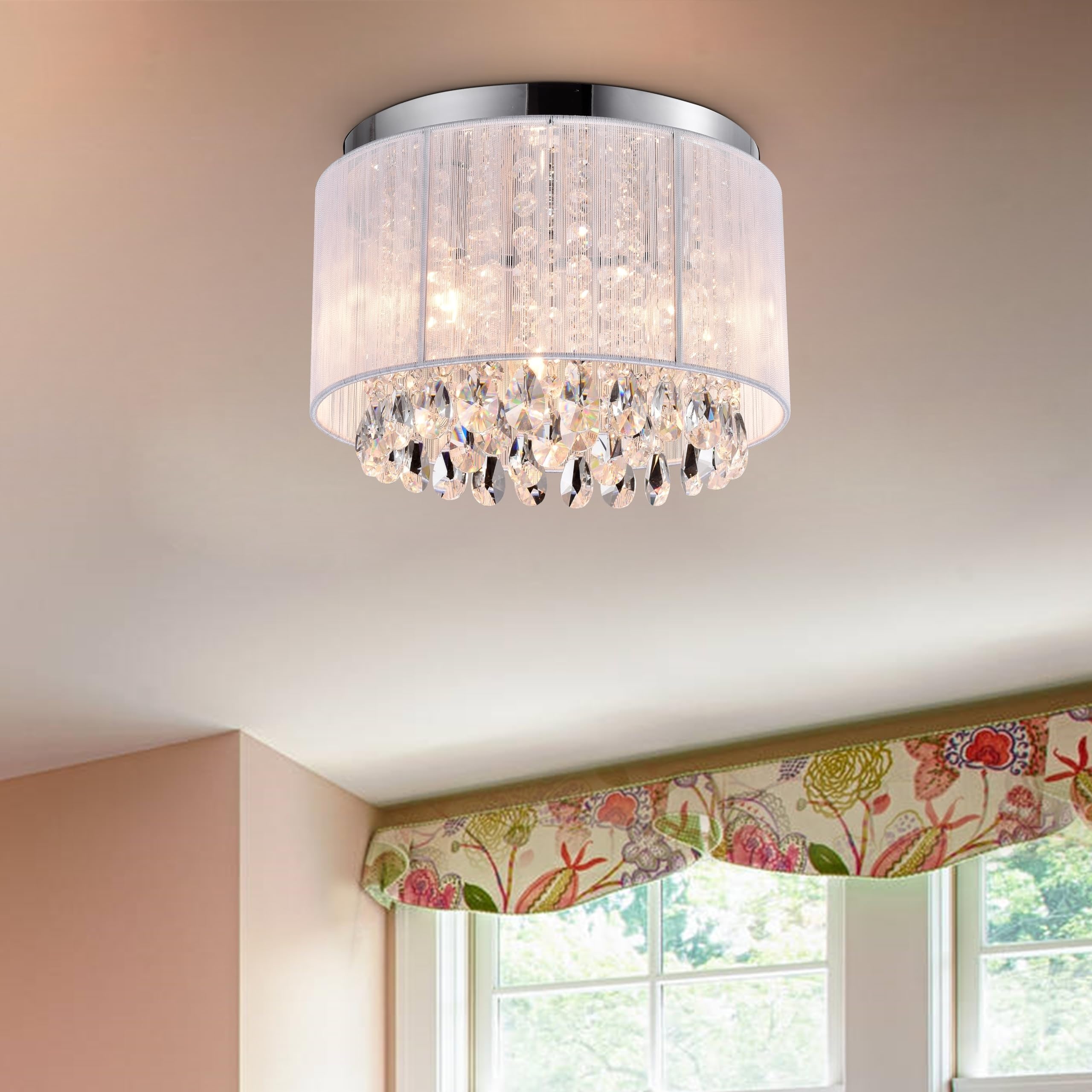 Flush Mount Chandelier HOMCOM Crystal Ceiling Lamp Chandelier