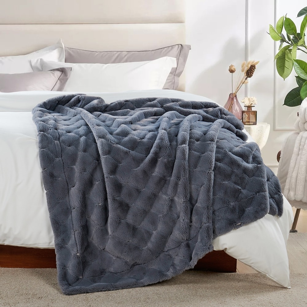 Christmas jacquard imitativerabbit fauxfur throw 50"x60"