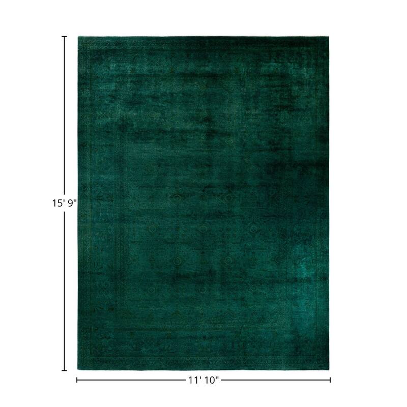 Overton Hand Knotted Wool Vintage Inspired Modern Contemporary Overdyed Green Area Rug - 11' 10" x 15' 9"