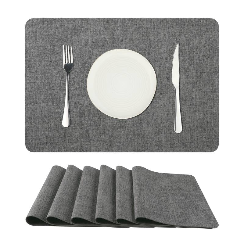 Faux Leather Heat Resistant Placemats Set of 6, Waterproof Dining PU Place Mats - 17x12 inch - Dark Grey