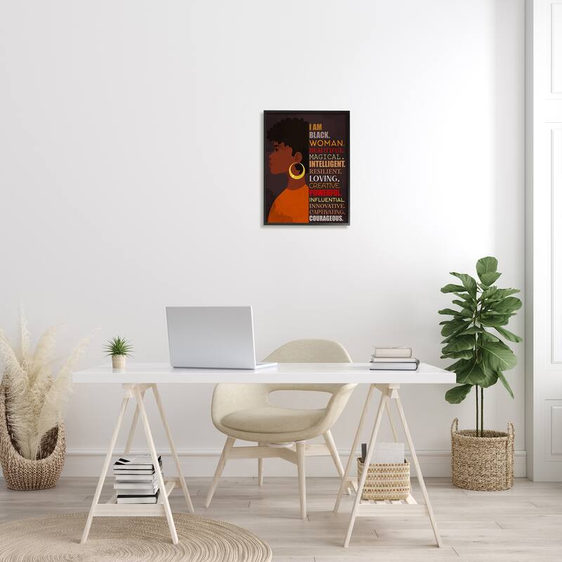 Stupell African American Woman I Am Inspirational Phrases Framed Wall Art - Brown