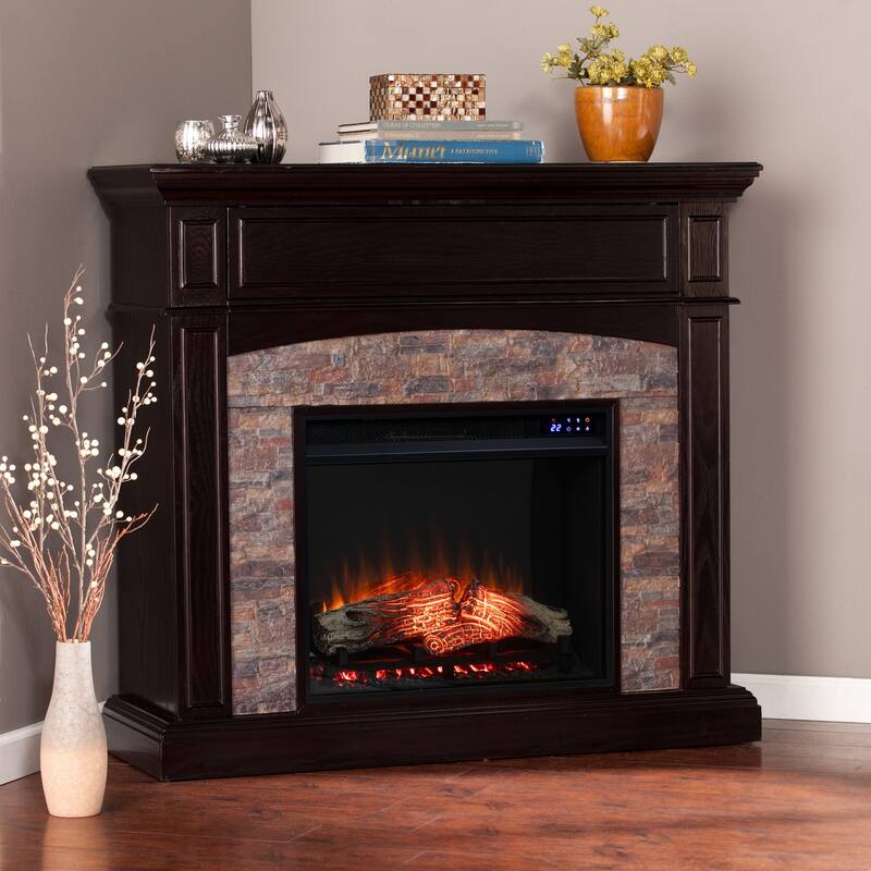 52 in. Freestanding Wooden Smart Electric Fireplace TV Stand in Mahogany great for a cozy home décor upgrade,