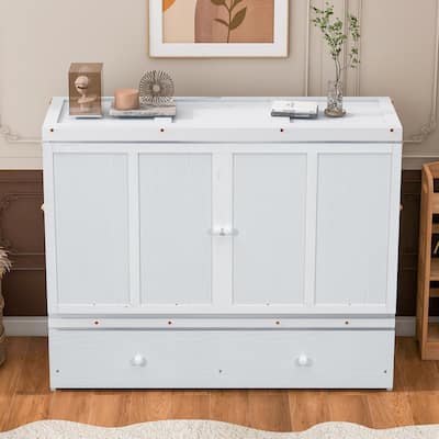 Queen Size 2-in-1 Murphy Bed with USB/Outlets & Storage Drawer