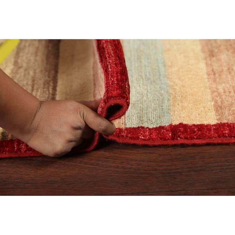 Striped Gabbeh Kashkoli Oriental Wool Runner Rug Hand-knotted Carpet - 2'9" x 7'11"