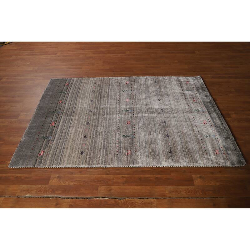 Hand Knotted Oriental 100% Wool Carpet Tribal Tribal Greys & Charcoal Gabbeh Area Rug - 5' 10'' X 3' 1''