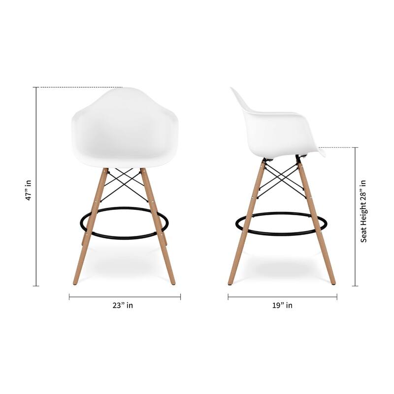 Wood Plastic Bucket Seat Counter Height Chair with Arms and Footrest - 19” x 23” x 47” (D x W x H)