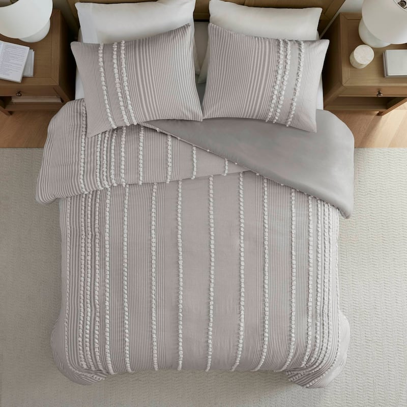 Harbor House Anslee Taupe 3 Piece Cotton Yarn Dyed Duvet Cover Set