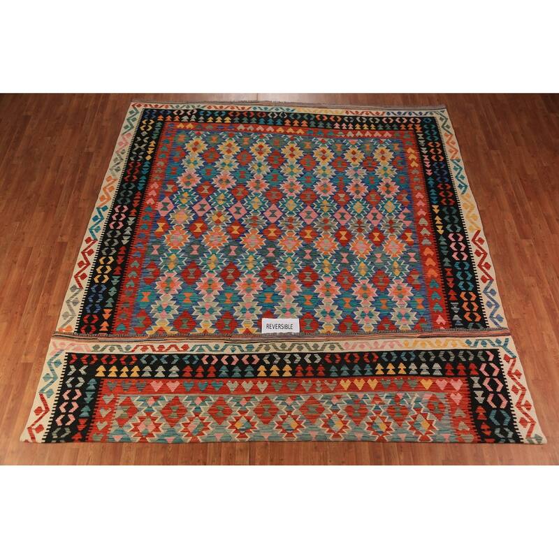 Kilim Oriental Area Rug Hand-Woven Wool Carpet - 9'10"x 13'0"