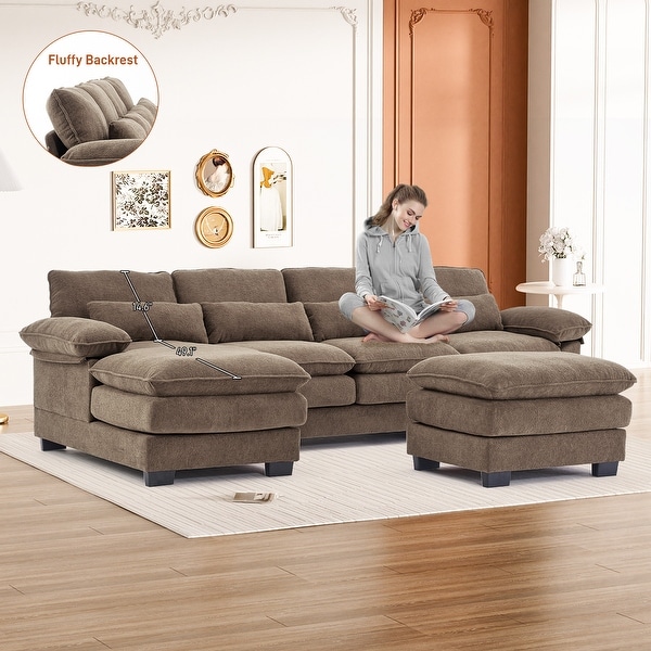 Ouyessir Soft Chenille Fabric U shaped Sectional Sofa Set with Doudle Layer Cushion On Sale Bed Bath Beyond 41003399