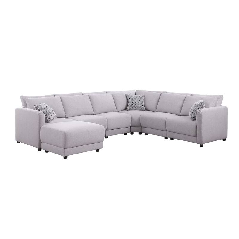 7 Piece Upholstered Modular Sectional Sofa with Ottoman in Light Gray