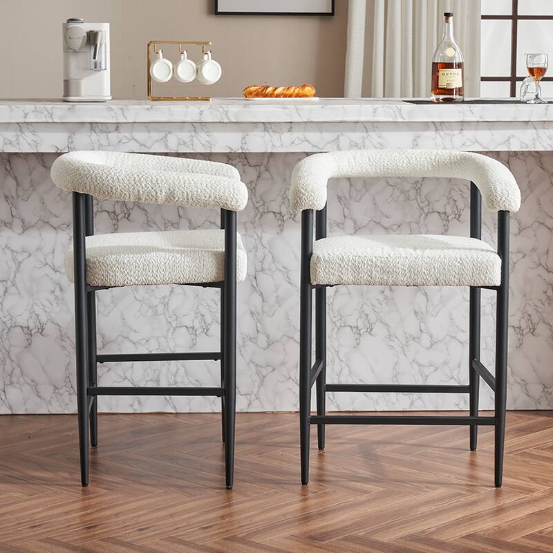 Modern Upholstered Bar Stools Set of 2, Fabric Counter Height Chairs with Metal Frame & Armrests, Kitchen Island Bar Chairs