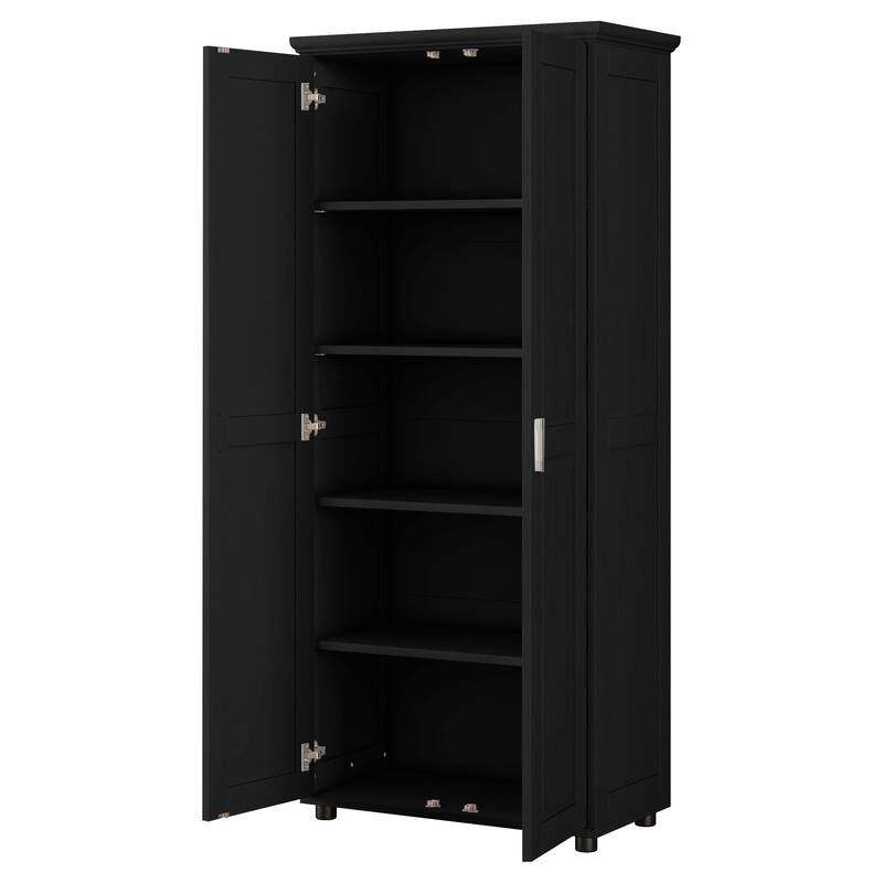 Roomfitters Tall 2-Door Storage Cabinet with 5-Tier Adjustable Shelves, Modern MDF Linen Tower for Bathroom & Office, Black