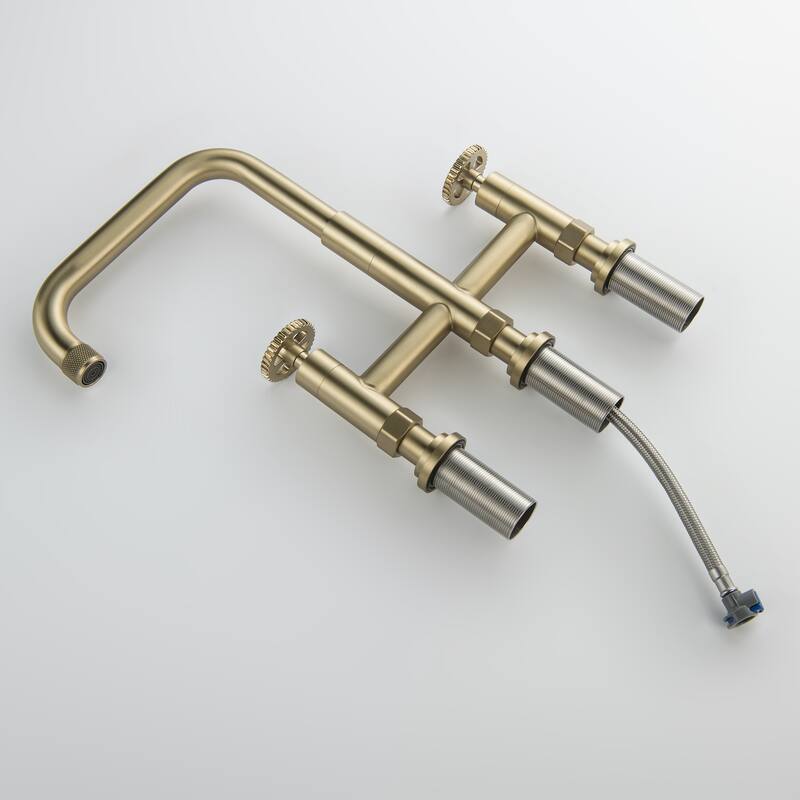 4 Hole Industrial Bridge Kitchen Faucet with Side Sprayer Commercial Stainless Steel Kitchen Sink Faucet 360 Degree Swivel