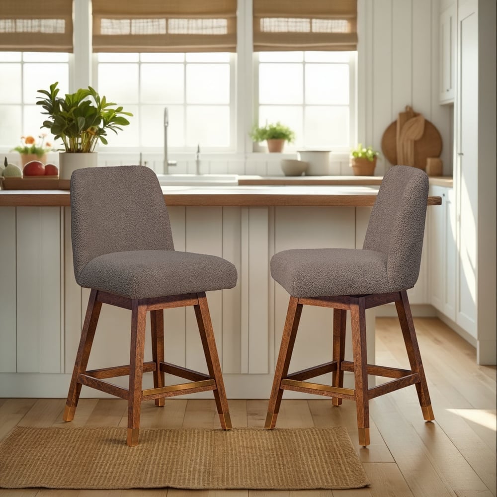 Amalie Upholstered Bar Stool, Swivel Counter Height Stool with Solid Wood Frame