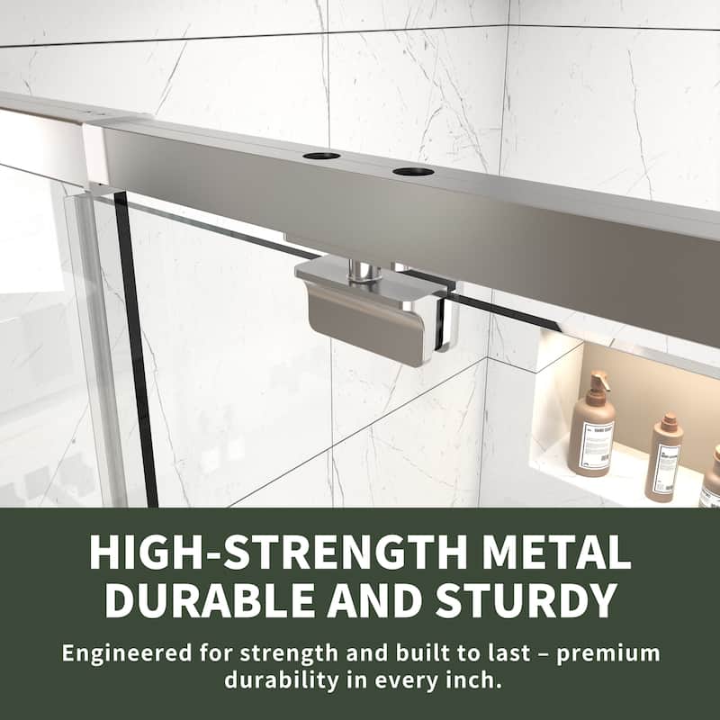 Modland 60"x71" Pivot Swing Shower Door Semi-Frameless in Nickel/Black/Chrome with Tempered Glass