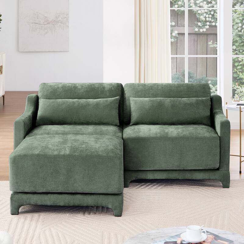 Modern Chenille 4-Seater Sofa with 2 Ottoman, Lumbar Cushions, Ergonomic Backrest, High-Resilience Spongeand Tufted Armrests