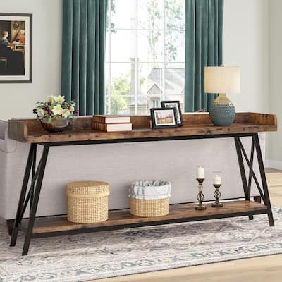 70.9" Extra Long Industrial Console Table, Rustic Brown Sofa Table Behind Couch, Narrow Entryway Hallway Bar Table