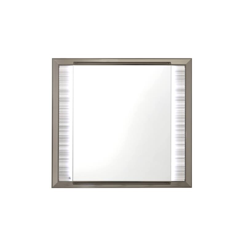 HomeRoots 38" White And Silver Wood Lighted Dresser Mount Framed Mirror - 40.55 in. x 37.99 in. x 2.36 in.