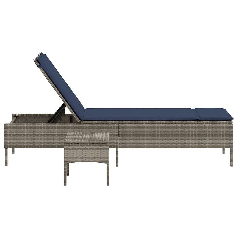 vidaXL Sun Lounger with Table and Cushion Outdoor Poly Rattan Brown/Gray/Black