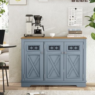 44.5" Farmhouse Storage Sideboard Buffet Cabinet with 3 Glass Doors and Adjustable Shelves
