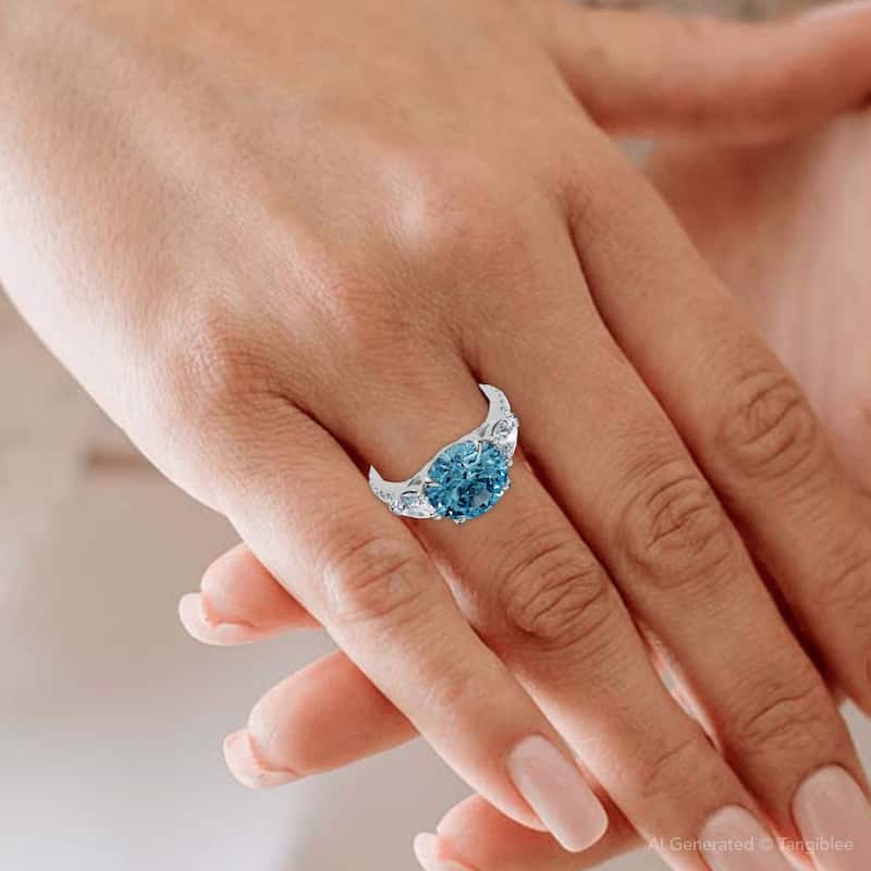 3 1/2Ct Fancy Blue Lab Grown Accent Diamond Engagement Ring Gold