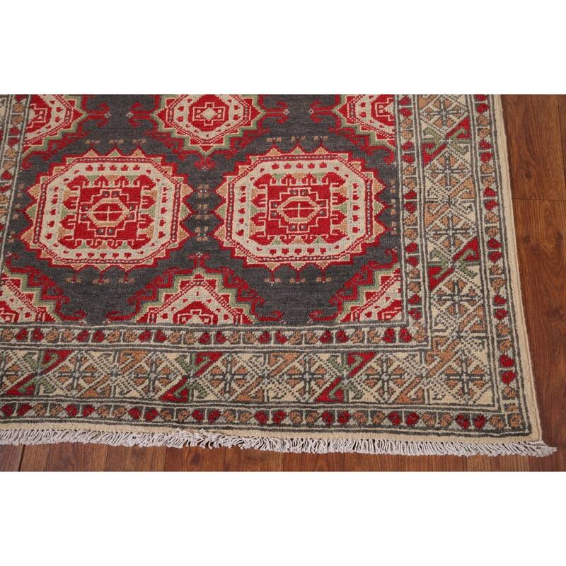 Charcoal Gray Kazak Oriental Accent Rug Handmade Wool Carpet - 3'2" x 4'11"