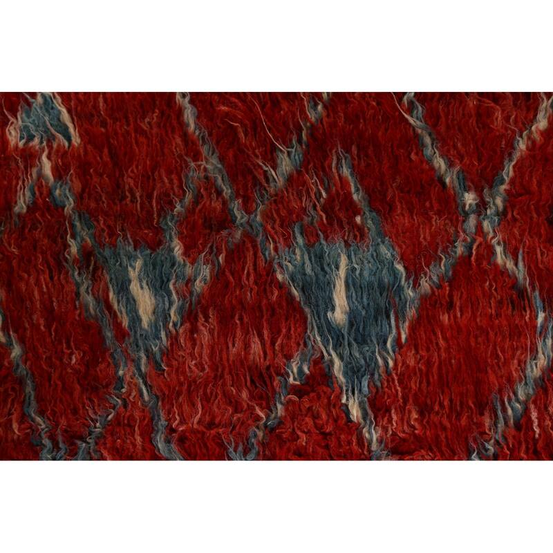 Hand Knotted Oriental 100% Wool Carpet Modern Tribal Red Moroccan Area Rug - 9' 9'' X 6' 5''