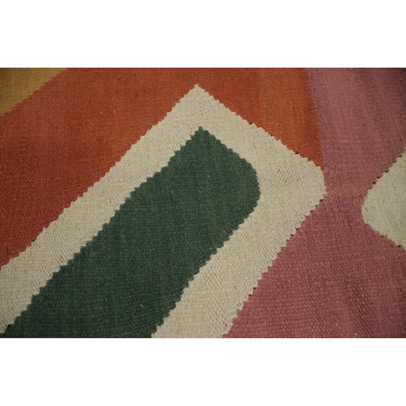 Hand Woven Oriental 100% Wool Carpet Southwestern Modern Multi-Colored Kilim Area Rug - 11' 2'' X 7' 11''
