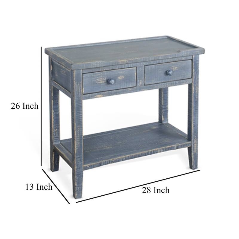 13 in. Rustic Blue Rectangle Wood End Table with Storage Drawer for Convenience