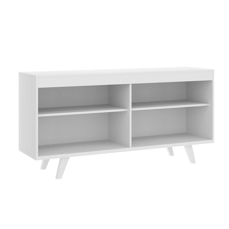 58 Inch Handcrafted Wood TV Media Entertainment Center Console, 4 Open