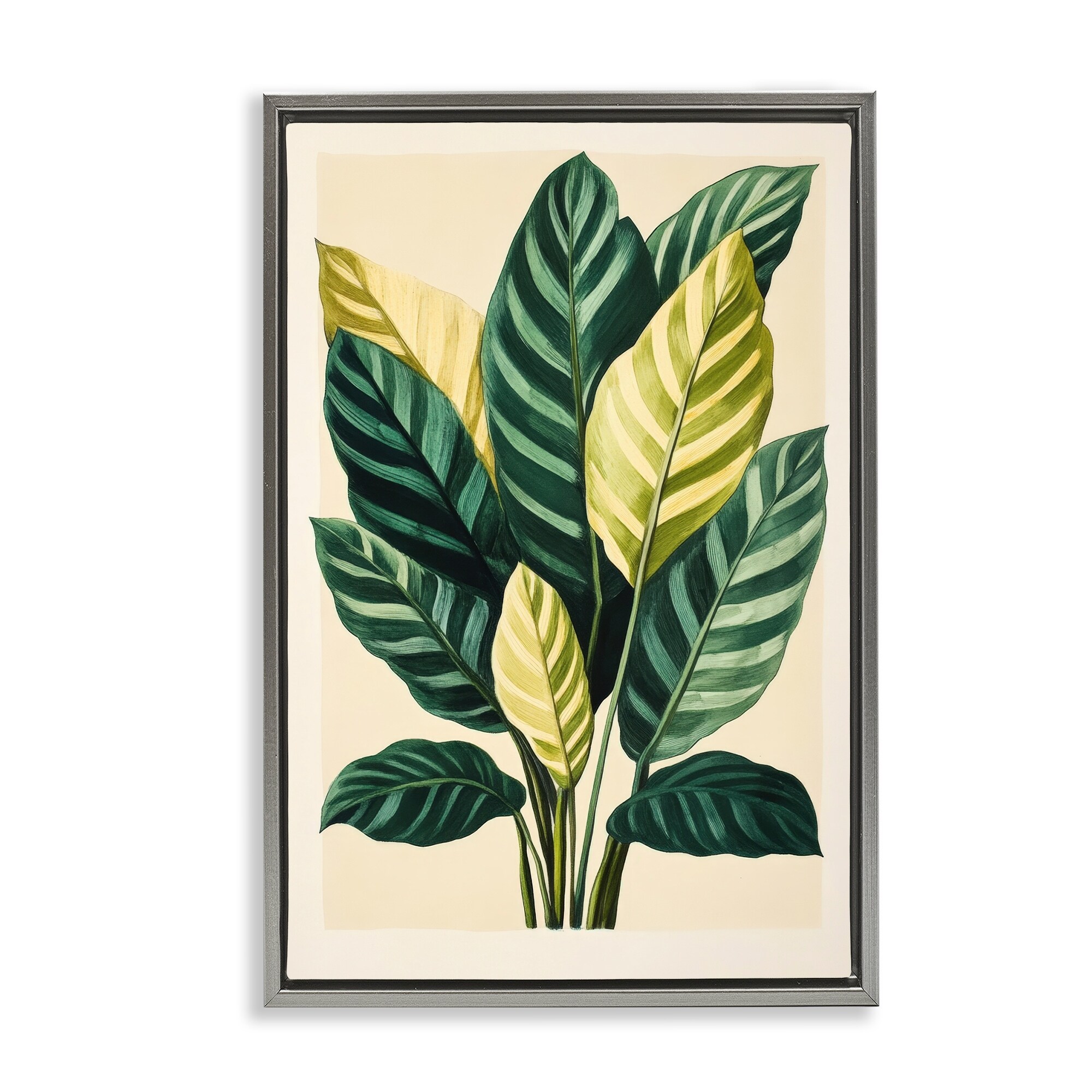 Stupell Tropical Leaves Green Branches Framed Floater Canvas Wall Art Design By Petal Prints Design