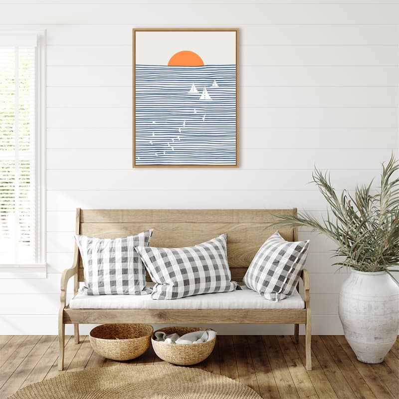 Three White Sails by Little Dean Framed Canvas Wall Art