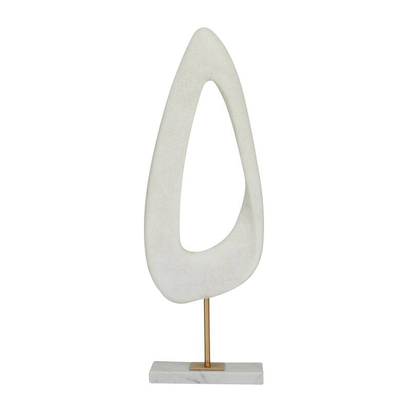 White Polystone Cut-Out Abstract Decorative Sculpture with Marble Stand