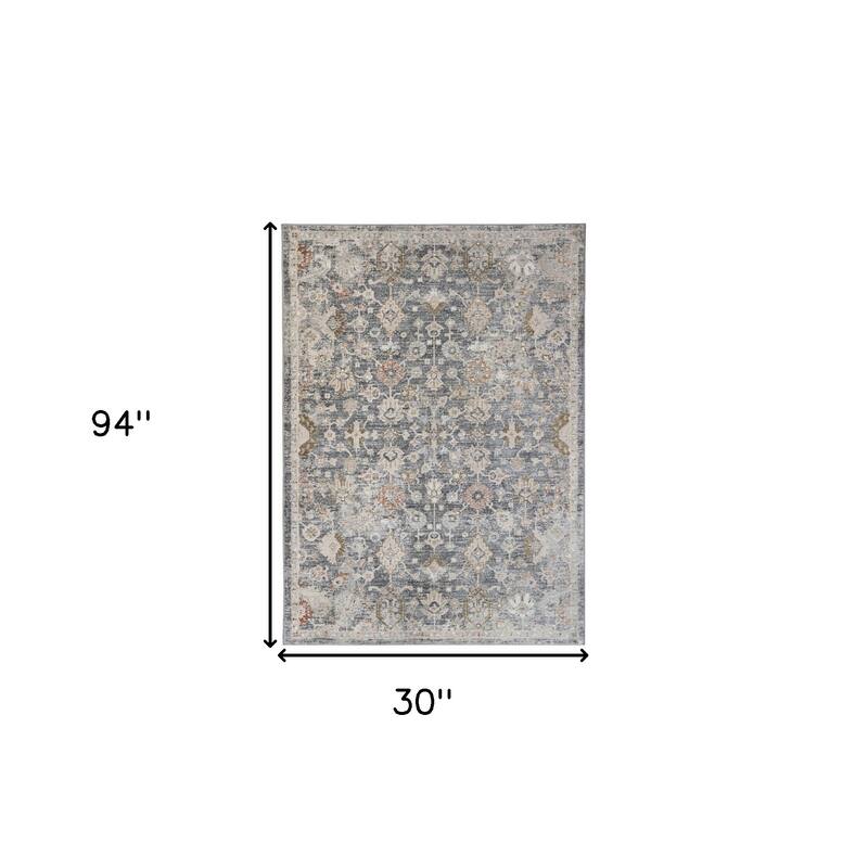 HomeRoots Medallion Transitional Runner Area Rug - 94.00 in. x 30.00 in. x 0.30 in.
