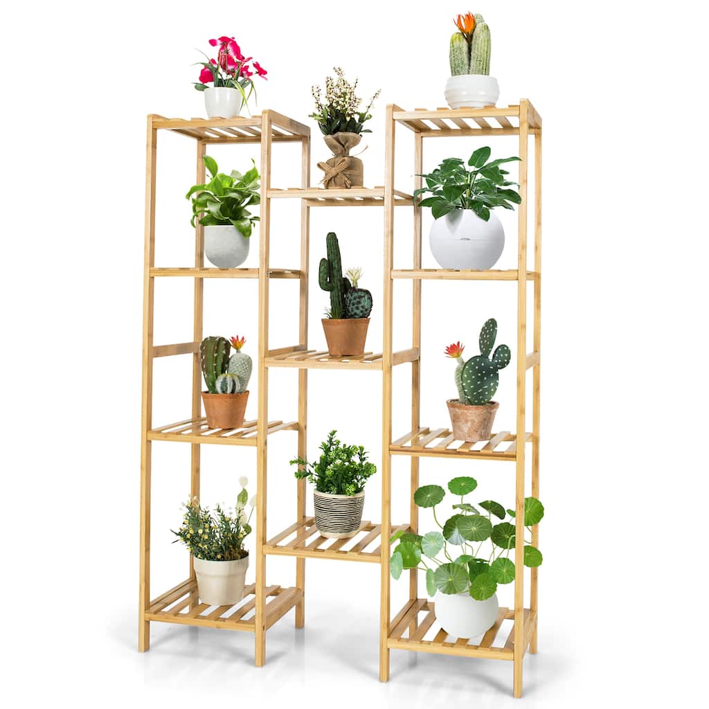Costway Bamboo 11-Tier Plant Stand Utility Shelf Free Standing Storage