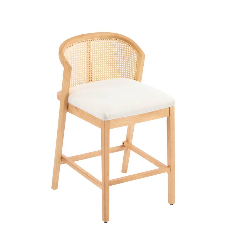 Roomfitters Tatti Indoor Wooden Counter Stools with Rattan Back and Beige Upholstery, Set of 2 - Set of 2