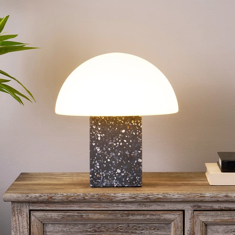 Brightech Gavin LED Marbled Natural Gray Stone Modern Industrial Square Dimmable Bedside Nightstand Desk Lamp