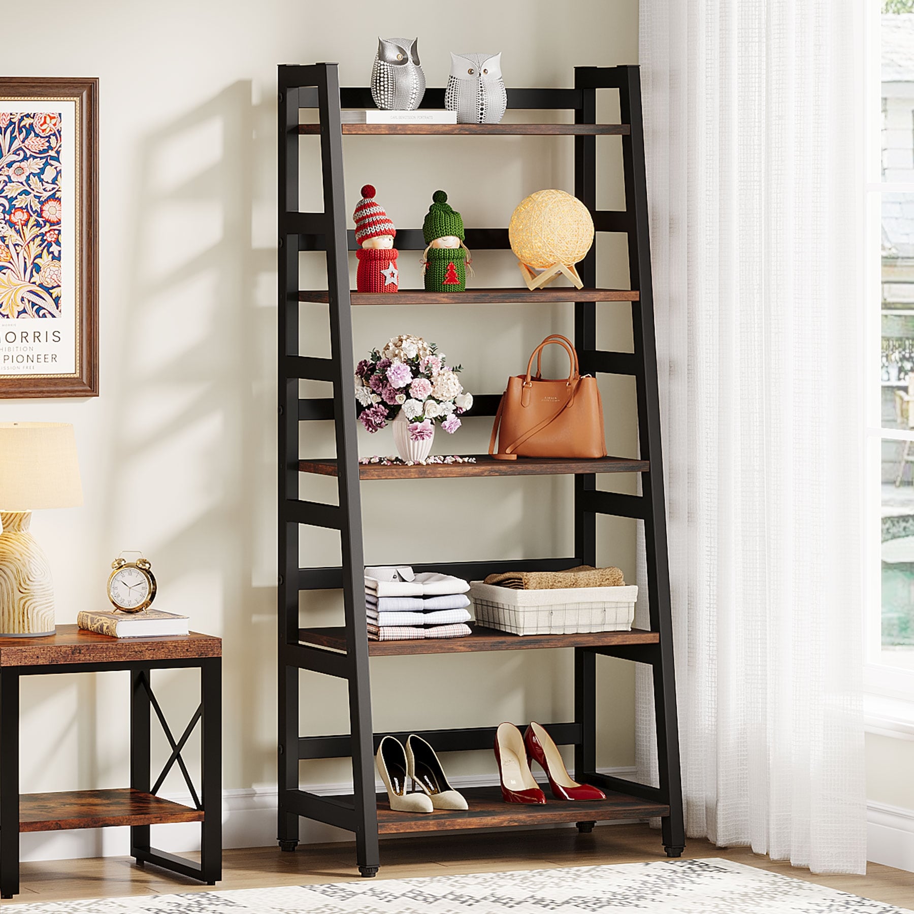 5 Shelf Ladder Shelf Book Storage for Living Room, Home Office - 15.74"D x 23.62"W x 55.7"H